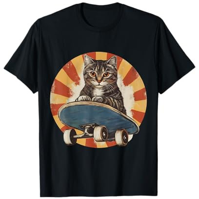 Retro-Katze auf einem Skateboard, Reitkatze im Skatepark T-Shirt