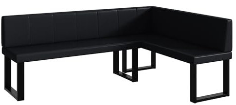 MEBLINI Eckbank für Esszimmer - Küchenbank - Essecke - Sitzecke Küche - Peter - U-Beine 142x196x87cm Rechts - Schwarz Kunstleder