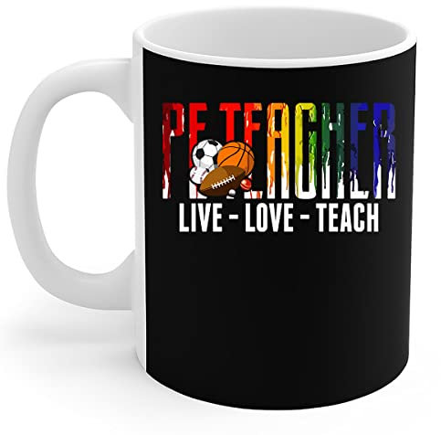 Educación Física - Profesor De Educación Física Colorido Vive, Ama, Enseña Educación Física Taza De Cerámica Durable Tazas Té Novedad Taza Para Enamorados 330Ml
