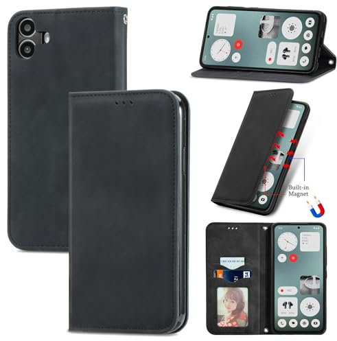 Cracedily Handyhülle für Nothing CMF Phone 1 Hülle, Klapphülle Premium Lederhülle Klappbar Flip Case Tasche Magnet Kartenfach Standfunktion Klapphülle Schutzhülle für Nothing CMF Phone 1, Schwarz