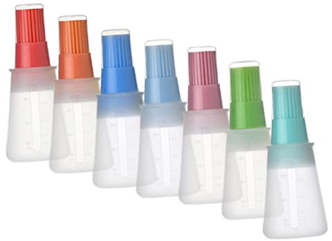 SUPVOX 7pcs Silicone Oil Bottle Brush Lid for Barbecue Heat Resistant Cooking Oil Container Brush Dispenser