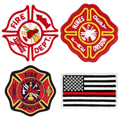 4 Stück Feuerwehrmann-Patches, coole Patches, gestickte Patches, Patches für Rucksäcke, Hut-Patches für Heißpresse, Mode-Accessoires (4 Stück)