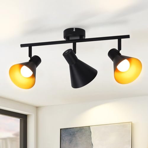 ZMH Deckenstrahler 3 Flammig Deckenlampe Vintage - Schwarz Gold Deckenleuchte Küchenlampe E14 Schwenkbar Flurlampe Retro Deckenspots Metall Industrial Strahler für Küche Wohnzimmer Schlafzimmer Flur