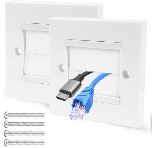 2 Pack Cable Brush Plate, Brush Wall Plate, Cable Entry Cover, Single Gang Brush Panel for Covering Outlets, Cables Pass Through Insert for Wires, Receptacles and Tidying Cords