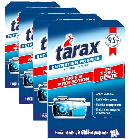 TARAX - Traitement Fosses Septiques 6 Mois - Élimine les Mauvaises Odeurs & Prévient les Engorgements - Activateur Fosse Septique à Base d'Enzymes et Bactéries - Action Continue - 1 Maxi Sachet