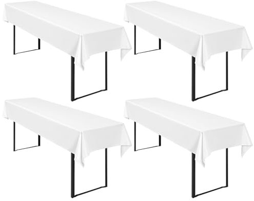 4 Stück Biertisch Tischdecke Weiß, Biertisch Cover Universell für 50 cm und 70 cm Biertisch, Waschbar Polyester Rechteckige Tischdecke für Partys im Freien, Bankette (250 x 100 cm)