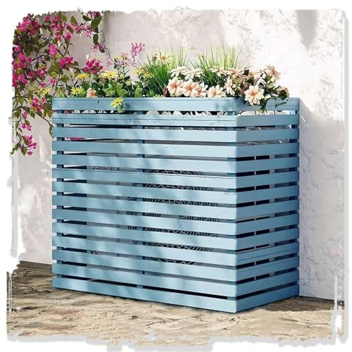 IMUNKT Outdoor AC Unit Covers Wooden Hide Air Conditioner Fence Anti Corrosion Privacy Fence For Heat Pump/Trash Can/pool Pump, Decorative Plant Stands(Blue,105x45x100cm)