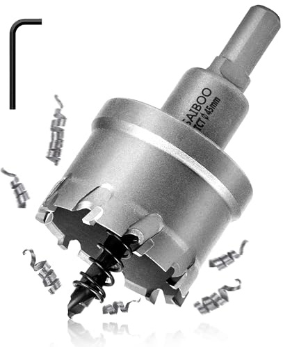 SAIBOO 45mm Foret de Scie Cloche en Métal, Coupeur de Trou de Dents en Carbure de Tungstène avec Foret Pilote pour L'acier Inoxydable, Le Métal, au Fer, à L'aluminium et au Laiton