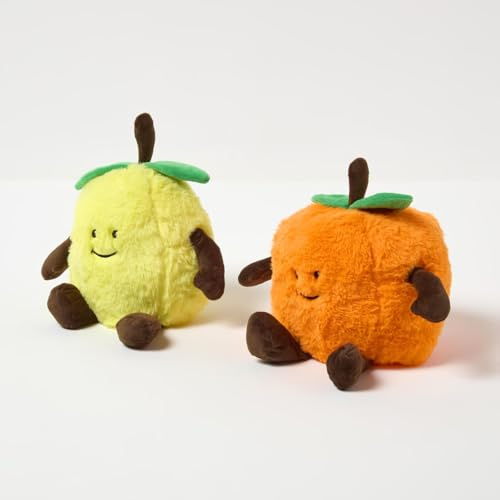 HOMESCAPES Weighted Fabric Door Stop, Decorative Cute Fruits, Set of 2, Heavy Novelty Doorstop, Polyester & Sand, Indoor Decoration for Home & Office - Lemon & Orange 1.5kg