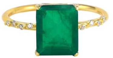 Wycian Damen Ringe Verlobung Ringe Gold Aesthetic 14 Karat Gelbgold Au585 Rechteckform Im Labor Hergestellter Smaragd Größe 49 (15.6) Vorsteckring