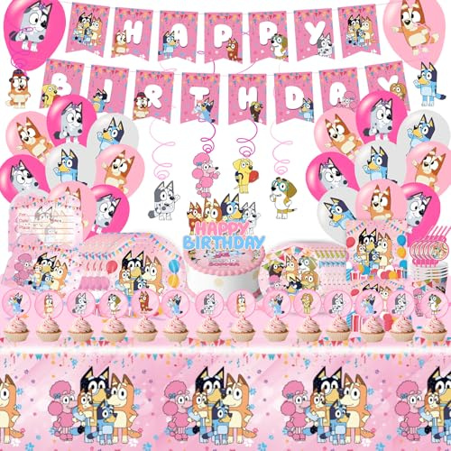 Geburtstagsdeko4 Geburtstagsdeko Set, Partygeschirr Kindergeburtstag Party Deko Geburtstags deko Kit Geburtstagsdeko Luftballon Banner Pappteller Folienballon Servietten Tortendeko Kuchen für Mädchen