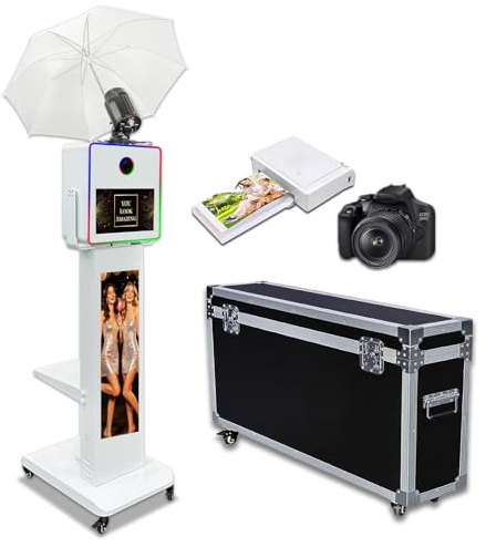 DSLR Photo Booth 15,6 Zoll Touchscreen, Kamera Selfie Photobooth mit 29 Zoll LCD-Bar-Bildschirm, APP-Steuerung LED-Ringlicht, Photobooth mit Flight Case für Event Verleih Hochzeit Party (Photo Booth