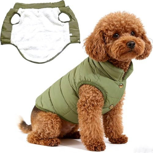Asmea Abrigo Perro Chaqueta de Perro Cálida de Forro Polar Impermeable Abrigo Perros Pequeño Invierno Ropa Perros Abrigos Navideña para Mascotas en Clima Frío Verde M