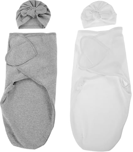 Alasum 2 Sets Baby-Wickeldecken mit Mützen: Wickeldecke für Neugeborene mit Mütze – Schlaftuch für Säuglinge, Jungen und Mädchen, Geschenke für Neue Eltern
