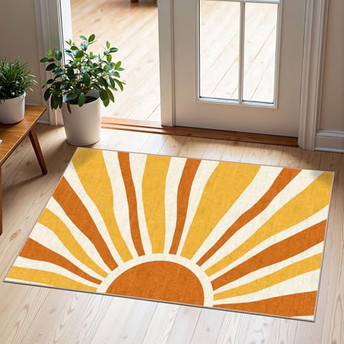 Othilic Front Door Mat Indoor Outside Entrance - 2x3 Orange Boho Sun Rug | Non-Slip Washable Doormat Outdoor Mat Modern Retro Fun Entry Rug Small Throw Rugs for Entryway Bedroom Kitchen Porch Decor