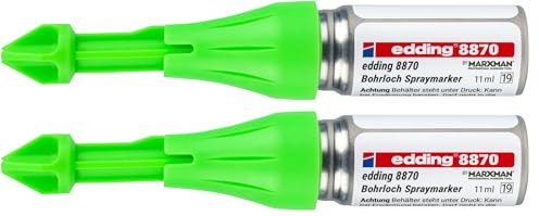 edding 8870 Bohrloch-Spraymarker by Marxman - 2 Marker - neongrün - Markierung von Bohrlöchern - von bis zu 50 mm tief - fluoreszierende Kreidefarbe