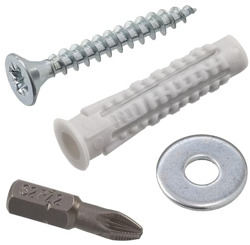 AERZETIX - Set of 60 universal dowels with collar Ø6x30 mm in nylon + 60 wood screws Ø4x30 mm + 60 wide washers for M4 bolt + 1 screw bit PZ2 1/4