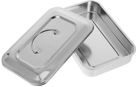 Sterilisationsschale mit Deckel 24x16,5x5 CM aus Edelstahl | Tattoo und Beauty Tools, Silber, Quadratisch, mit Griff, 1 Stück, für Klare Ordnung