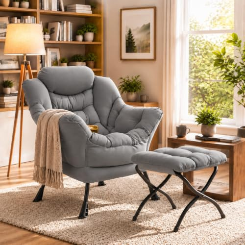 Clevich Relaxsessel mit Hocker, ergonomischer Sessel Wohnzimmer, Dunkelgrau