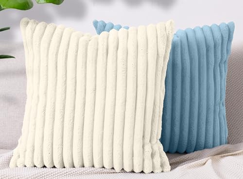 Amilian Dekokissen 2er Set 40x40 cm - Zierkissen mit Füllung und Bezug, Sofakissen für Wohnzimmer, Bett und Sofa, Couchkissen 2 Stück, weich und formstabil - Ozeangeheimnis/Tauglanz