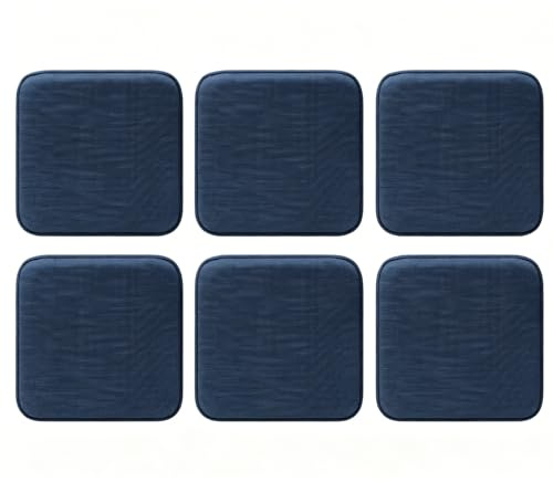 RACE LEAF 6er-Set Sitzkissen 40,5 x 40,5 cm Memory Foam Sitzauflagen, wasserdichte Oberfläche, rutschfeste Unterseite, Dicke Stuhlkissen für Esszimmer, Büro und Gartenstuhl, Blau