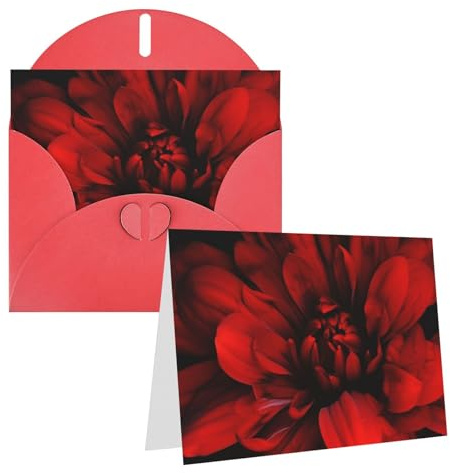 KTHSNSKL Thinking of You Card with Envelopes Red Dahlia Flower on Black Greeting Card 4x6 Notecards Happy Birthday Cards Wedding Blank Thank You Cards Baby Shower All Occasion GreetingCards
