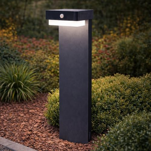 ADAKAT LED Solar Aluminium Standleuchte IP44 mit Bewegungsmelder, Dämmerungssensor, 2 Modi, tagesweiß 4000K
