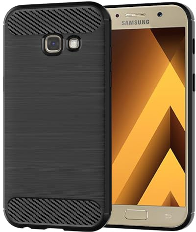 Techsuit für Samsung Galaxy A5 2017 Hülle mit Soft Touch, Stoßfest, Kameraschutz, Erhöhte Kanten, Luftkissen Ecken, Anti Fingerabdruck, Flexibel, Staubschutz, Carbon Silicone Series, Schwarz