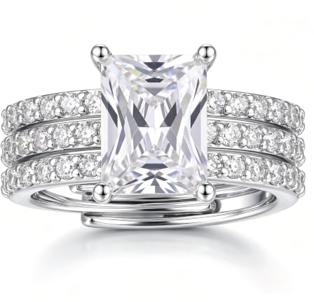 LOLIAS Three-in-One Gold Plated/Silver Plated Rings Women Adjustable | Rings Set Women Round/Square Cubic Zirconia Non Tarnish Halo Engagement Promise Eternity Wedding Ring for Women