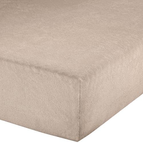 Erwin Müller Spannbettlaken, Spannbetttuch Erding Frottee-Stretch beige Größe 140x200 cm - 160x200 cm - hautsympathisch, kuschelig, bügelfrei, Rundumgummi