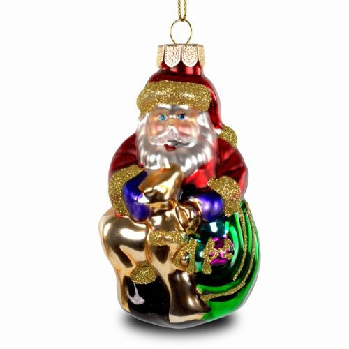 Sikora Christbaumschmuck Glas Ornament/WEIHNACHTSMANN MIT REH - H: 11cm