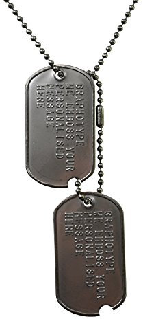 Graphotype™ Juego de Placa de Identificación, Réplica Estilo Militar Estadounidense en la WW2, de Acero Inoxidable, pre 1965 con Cadenas