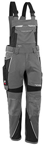 Grizzlyskin Latzhose Iron Grau/Schwarz S50 - Workwear Arbeitshose für Männer & Damen, Unisex Blaumann, Codura-Schutzhose mit vielen Taschen