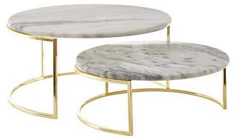 Cake Stands, White Marble, Brass Metal, Set of 2