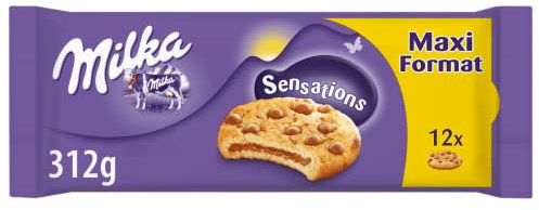 Milka Sensations Galleta Cookie con Pepitas de Chocolate con Leche, Relleno de Chocolate con Leche de los Alpes, Formato Maxi 312g
