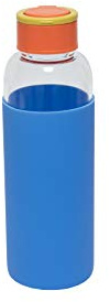 Fisura | Botella de Agua de Cristal con Funda de Silicona Eco-Friendly Reutilizable 480 ml. Apta para niños. 20,5 x 6 cm. (Azul)
