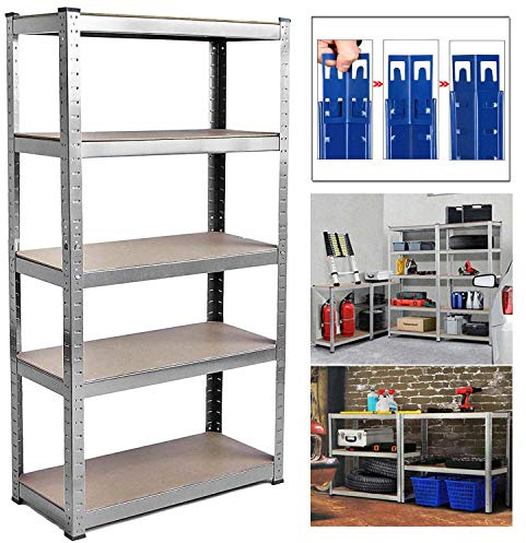 Regal für Schuppen und Garage, 180 x 90 x 40 cm, 5 Etagen, robustes Metallregal, Werkbank mit 5 MDF-Platten, 875 kg Tragkraft (175 kg pro Regal), Gummifüße, verzinkt