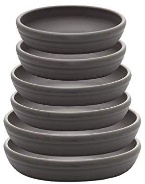 SAROSORA Runde Kunststoff-Pflanzen-Untersetzer, Tropfschale, 6 Stück, für drinnen und draußen, Haus, Garten, Blumentopf, Paletten (14 + 17 + 20 cm), Dunkelgrau