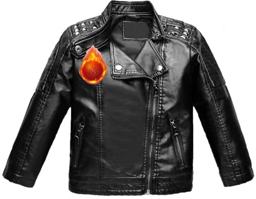 Echinodon Jungen Bikerjacke Lederjacke Stehkragen Kinder Motorrad Jacke aus Kunstleder