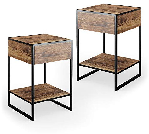 Vicco Nachttisch Fyrk, Nachtkommode, Eiche rustikal/Schwarz, 43.5 x 66 cm 2er Set