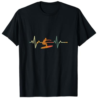 Vintage Surf Surfer Regalo Battito Cardiaco Onde Surfing Maglietta