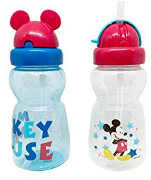 Disney Cudlie Mickey Mouse Baby Boy 2 Pack of 11 Oz Sippers Pop Up Straw Character Molded Lid with Star Mickey Print