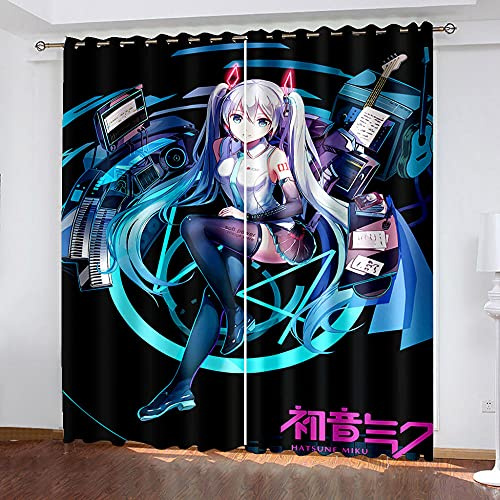 XKSJWY Vorhänge Wohnzimmer Blickdicht Gardinen Verdunkelungsvorhang Schlafzimmer Kinderzimmer Thermovorhang Fensterdekoration 3D Süßes Anime-Mädchen Muster Ösenschal 2Er Set 220X210Cm