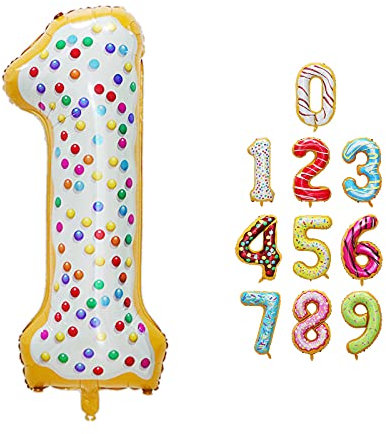 Luftballon Zahlen 1 Happy Birthday Party Deko, mit Donut Eis Motiv, Schweben mit Helium für Geburstagdeko Jubiläum, 40 Zoll 100cm aus Folie, Vivi Idee