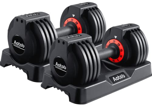 AOTOB 25/25 kg (Paar) Verstellbares Hantel-Set, Hanteln Verstellbares Gewicht mit Anti-Rutsch-Schnellverstellung Drehgriff, Hantel-Sets Verstellbar für Männer und Frauen, Kurzhanteln Paar für