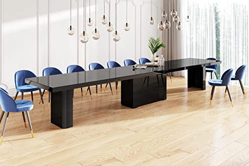 Design Konferenztisch Tisch HEK-111 Schwarz Hochglanz XXL ausziehbar 180 bis 468 cm