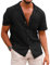 COOFANDY Men's Linen Shirts Short Sleeve Summer Holiday Shirt for Men Button Down Beach Shirts Tops Black S