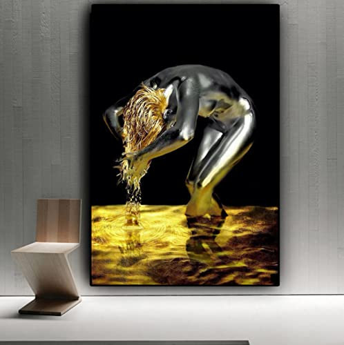 NIUBB Art Leinwandbild Goldmädchen Bild Druck Auf Leinwand Ölbild für Zuhause, moderne Dekoration, Dekodruck 30x40cm Kein Rahmen