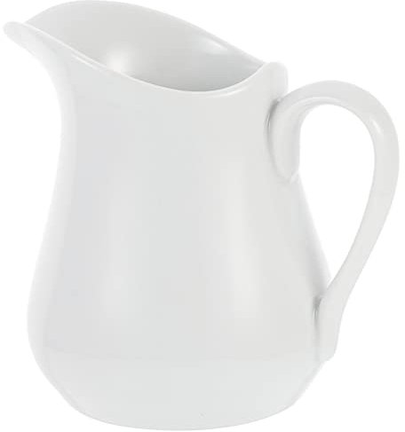 Cabilock Milchkännchen Keramik Milchkanne Milchkrug Sahnekännchen Soßenkanne Porzellan Sauciere Saucenkanne Milchgießer Milch Aufschäumen Tasse für Kaffee Latte Espresso Art Weiß 450ml