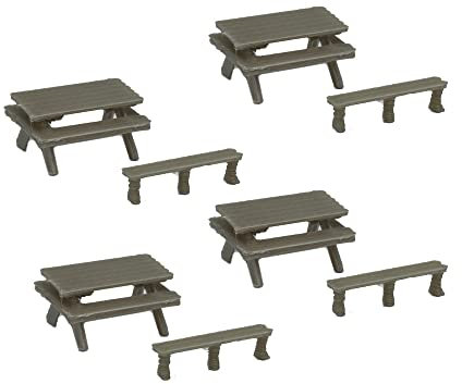 Outland Models Eisenbahnlandschaft Park-Picknicktisch x4 & Bank x4 Spur H0